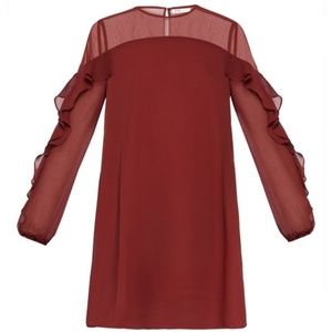 BCBG ruffle long sleeved chiffon party dress